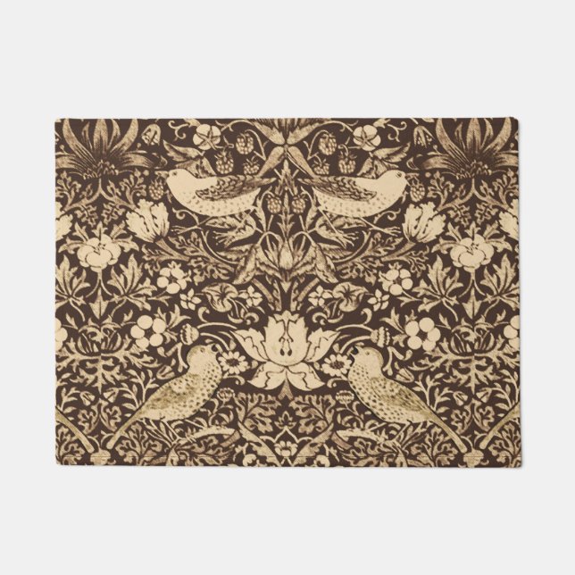 Art Nouveau Bird and Flower Tapestry, Dark Brown Doormat (Front)