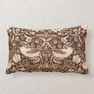 Art Nouveau Bird and Flower Tapestry, Dark Brown Lumbar Cushion