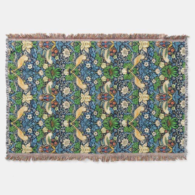 Art Nouveau Bird and Flower Tapestry Pattern Throw Blanket (Front)