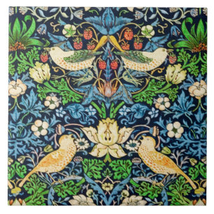 Art Nouveau Bird and Flower Tapestry Pattern Tile
