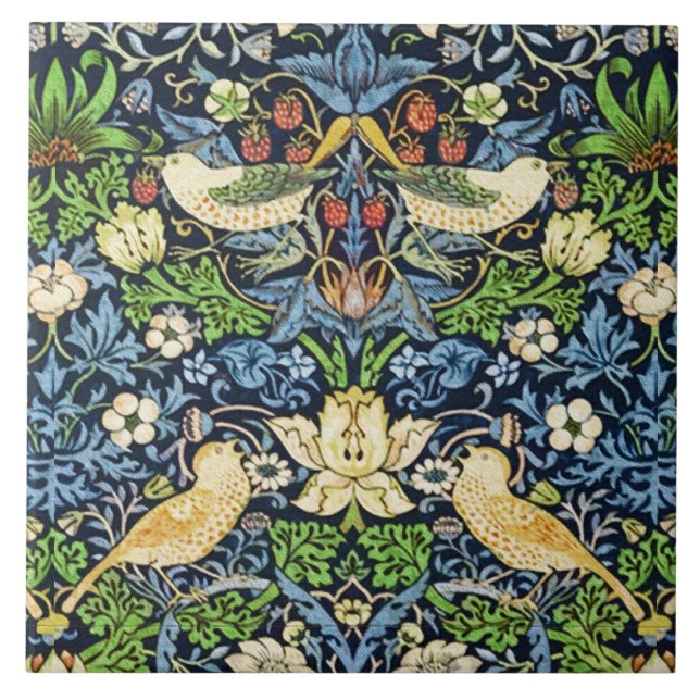 Art Nouveau Bird and Flower Tapestry Pattern Tile (Front)
