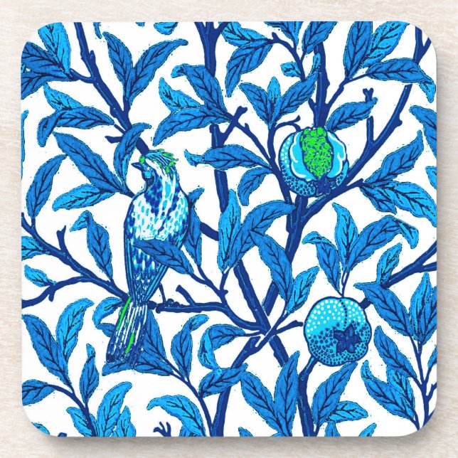 Art Nouveau Bird and Pomegranate, Cobalt Blue  Coaster (Front)