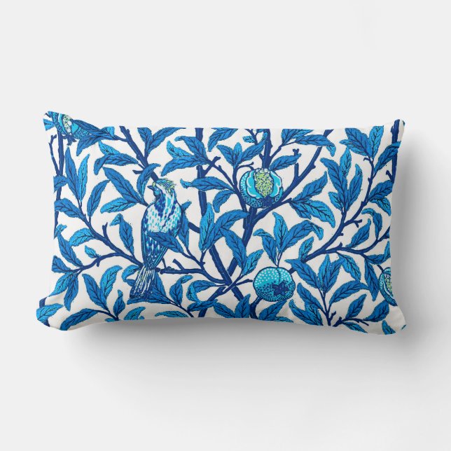 Art Nouveau Bird and Pomegranate, Cobalt Blue Lumbar Cushion (Front)