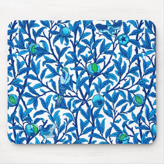 Art Nouveau Bird and Pomegranate, Cobalt Blue Mouse Pad (Front)