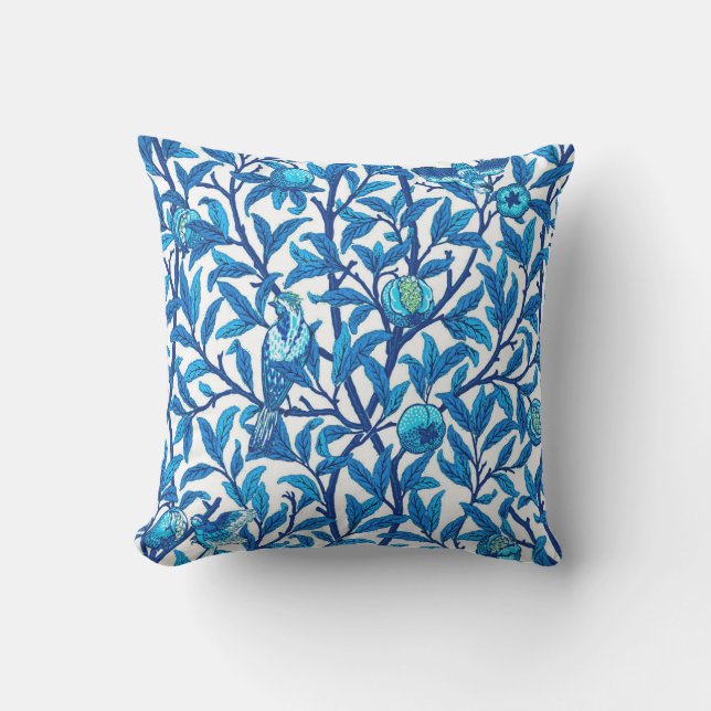 Art Nouveau Bird and Pomegranate, Cobalt Blue Outdoor Cushion (Front)