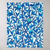 Art Nouveau Bird and Pomegranate, Cobalt Blue
