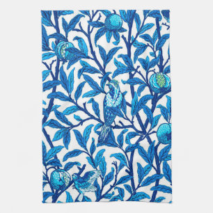Art Nouveau Bird and Pomegranate, Cobalt Blue Tea Towel