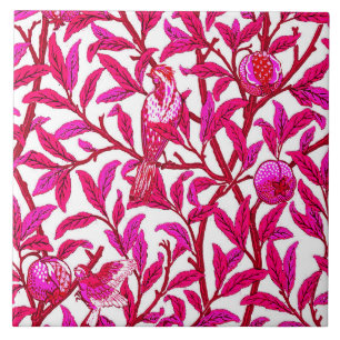 Art Nouveau Bird and Pomegranate, Fuchsia Pink Ceramic Tile