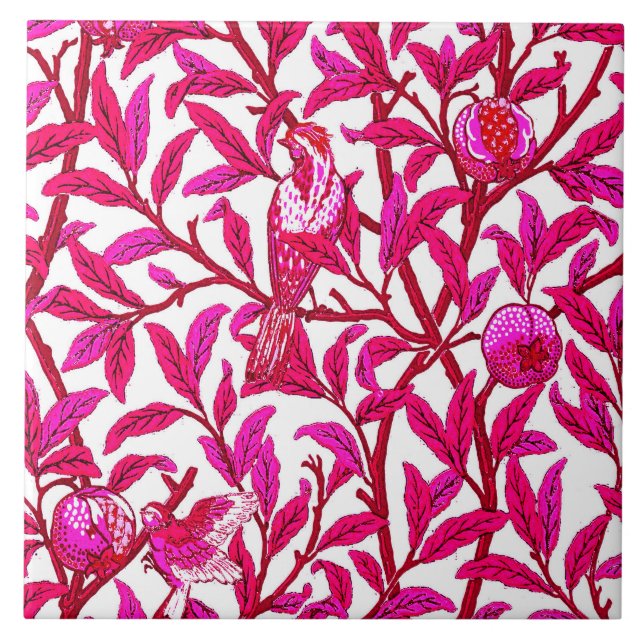 Art Nouveau Bird and Pomegranate, Fuchsia Pink Ceramic Tile (Front)