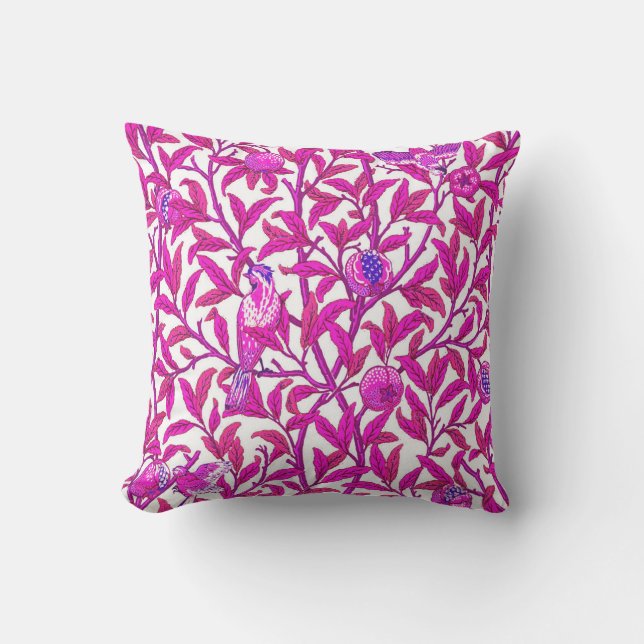 Art Nouveau Bird and Pomegranate, Fuchsia Pink Cushion (Front)