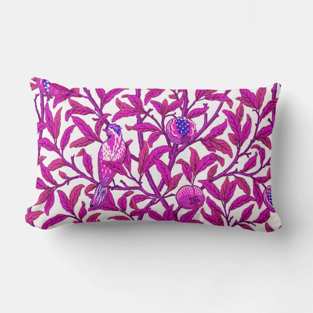 Art Nouveau Bird and Pomegranate, Fuchsia Pink Lumbar Cushion (Front)