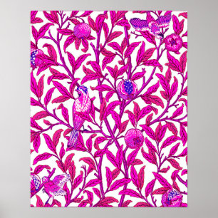 Art Nouveau Bird and Pomegranate, Fuchsia Pink Poster