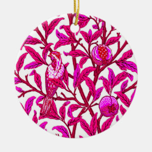 Art Nouveau Bird and Pomegranate, Fuchsia & Violet Ceramic Ornament