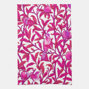 Art Nouveau Bird and Pomegranate, Fuchsia & Violet Tea Towel