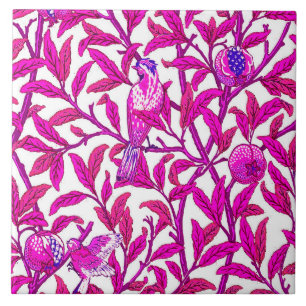 Art Nouveau Bird and Pomegranate, Fuchsia & Violet Tile