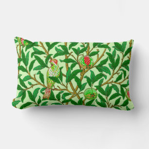 Art Nouveau Bird and Pomegranate, Lime Green Lumbar Cushion
