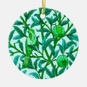 Art Nouveau Bird and Pomegranate, Turquoise & Aqua Ceramic Ornament