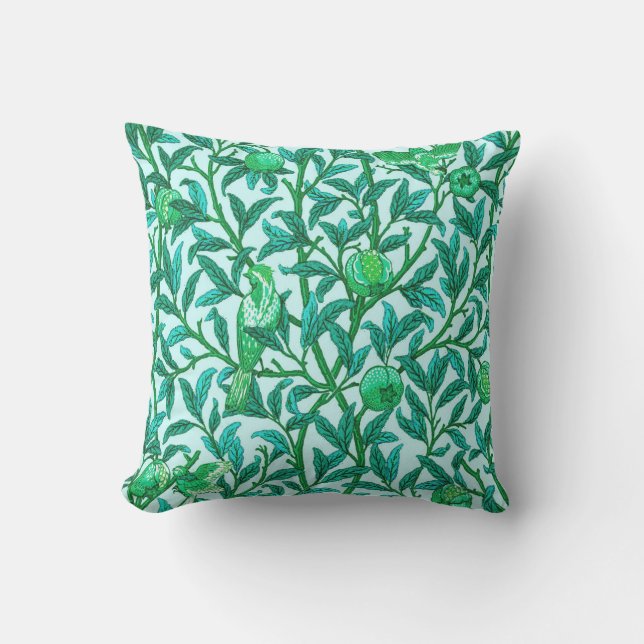 Art Nouveau Bird and Pomegranate, Turquoise Outdoor Cushion (Front)