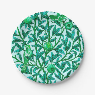 Art Nouveau Bird and Pomegranate, Turquoise Paper Plate