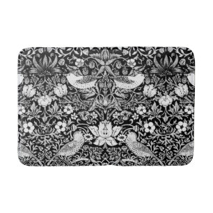 Art Nouveau Bird & Flower Tapestry, Black & White Bath Mat