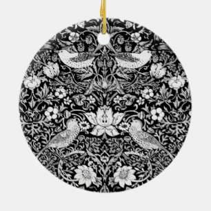 Art Nouveau Bird & Flower Tapestry, Black & White Ceramic Ornament