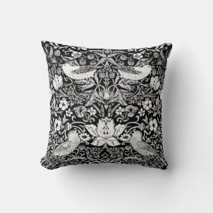 Art Nouveau Bird &  Flower Tapestry, Black & White Cushion