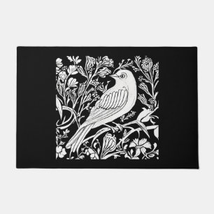 Art Nouveau Bird on a Branch in Black and White Doormat