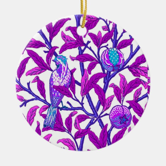 Art Nouveau Bird & Pomegranate, Amethyst Purple  Ceramic Ornament (Front)