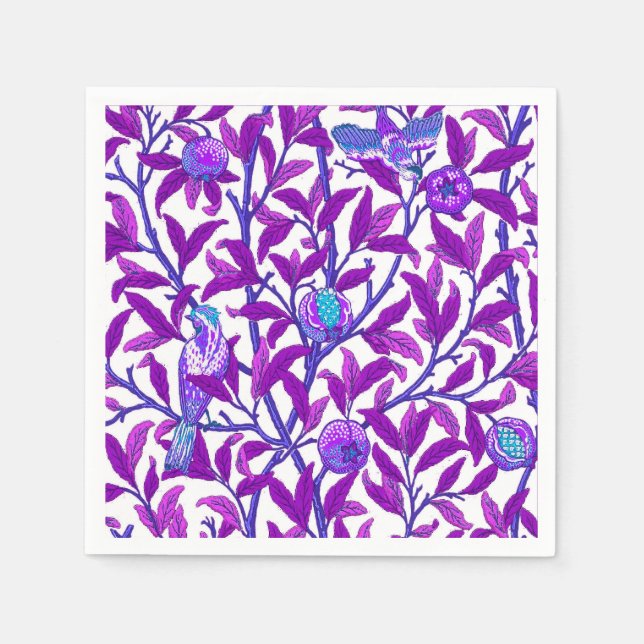 Art Nouveau Bird & Pomegranate, Amethyst  Purple Napkin (Front)