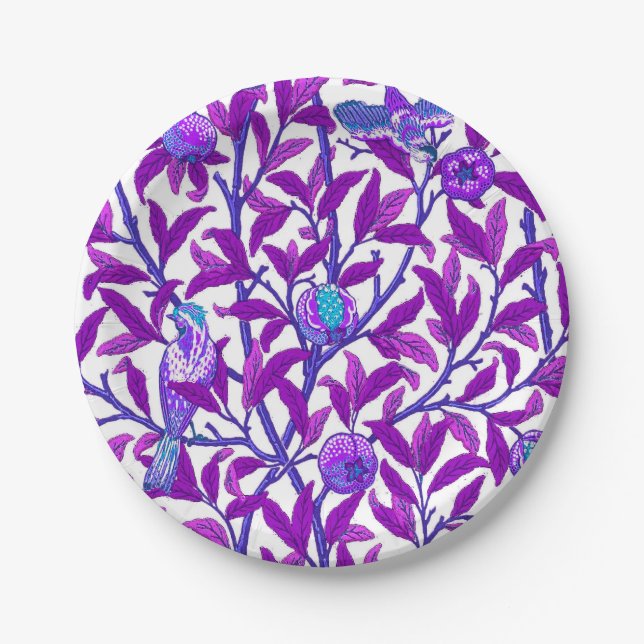 Art Nouveau Bird & Pomegranate, Amethyst  Purple Paper Plate (Front)