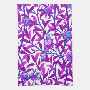 Art Nouveau Bird & Pomegranate, Amethyst Purple Tea Towel