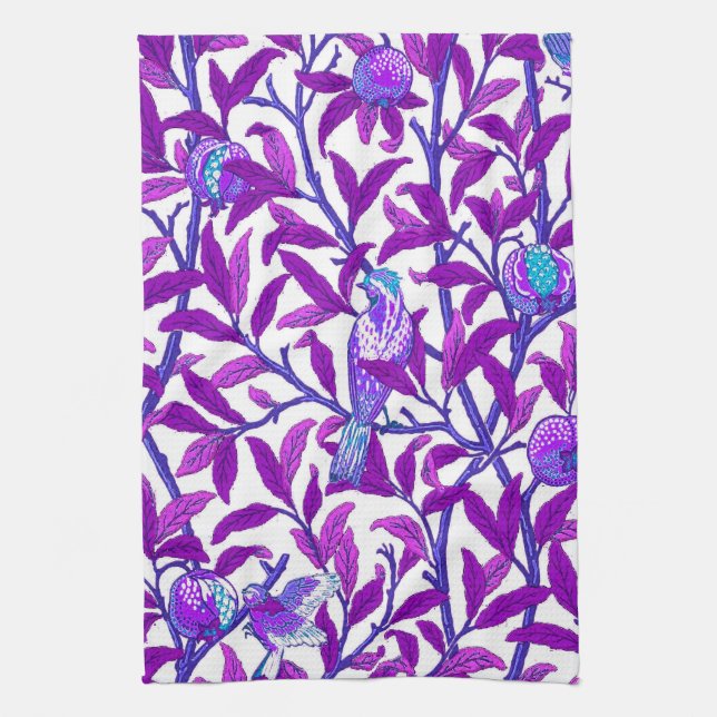 Art Nouveau Bird & Pomegranate, Amethyst Purple  Tea Towel (Vertical)