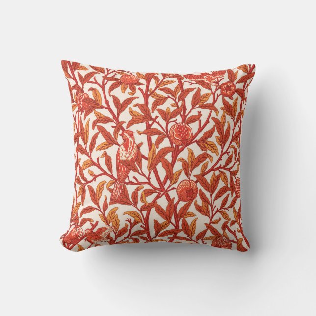 Art Nouveau Bird & Pomegranate, Mandarin Orange Cushion (Front)