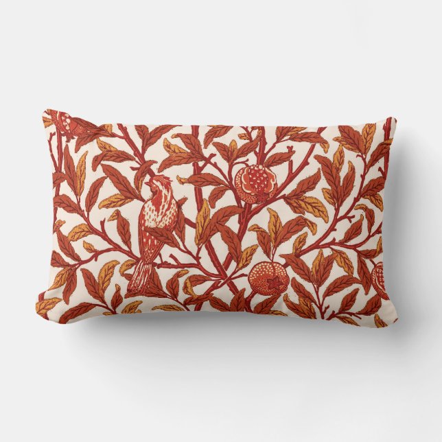Art Nouveau Bird & Pomegranate, Mandarin Orange Lumbar Cushion (Front)