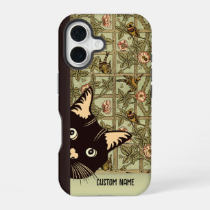 Art Nouveau Birds Funny Curious Cat Floral  iPhone 16 Case