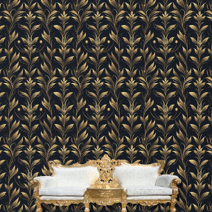 Art Nouveau Black and Gold Foliage Peel and Stick Wallpaper