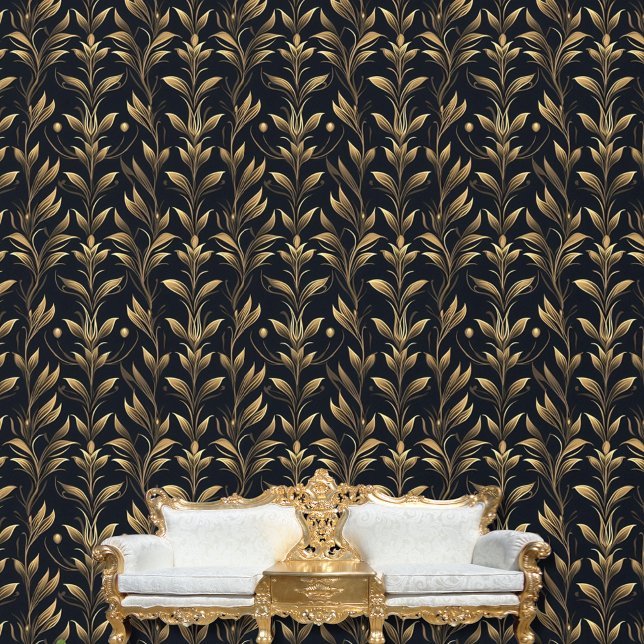 Art Nouveau Black and Gold Foliage Peel and Stick Wallpaper (Creator Uploaded)