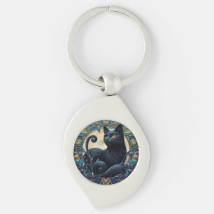 Art Nouveau Black Cat Celtic Key Chain