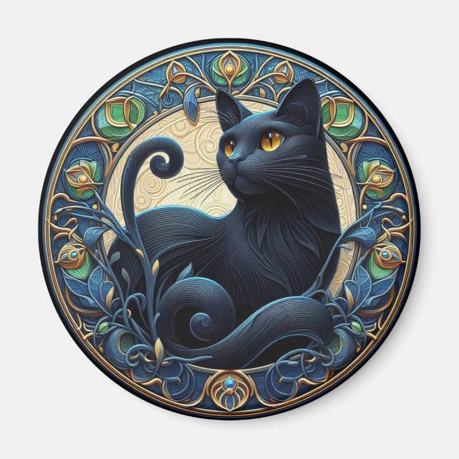 Art Nouveau Black Cat Celtic Magnet (Front)