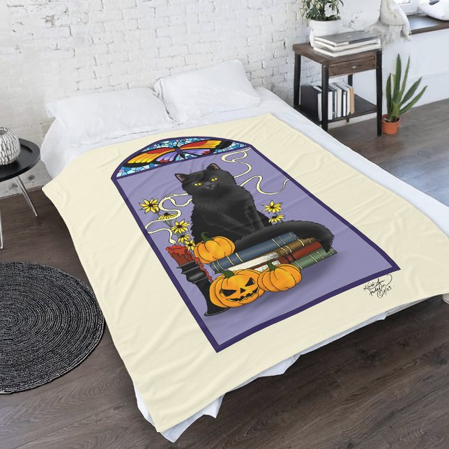 Art Nouveau Black Cat Fleece Blanket (Creator Uploaded)