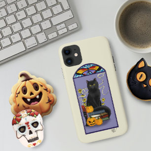 Art Nouveau Black Cat Pumpkin Purple Autumn Yellow iPhone 11 Case