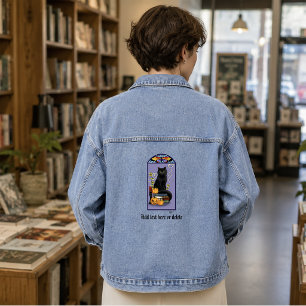 Art Nouveau Black Cat Pumpkin Purple Autumn Yellow Denim Jacket