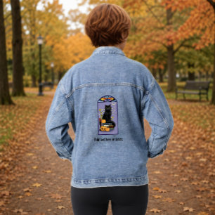 Art Nouveau Black Cat Pumpkin Purple Autumn Yellow Denim Jacket