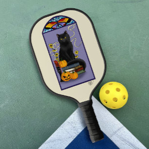 Art Nouveau Black Cat Pumpkin Purple Autumn Yellow Pickleball Paddle