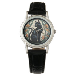 Art Nouveau Black Cat Watch