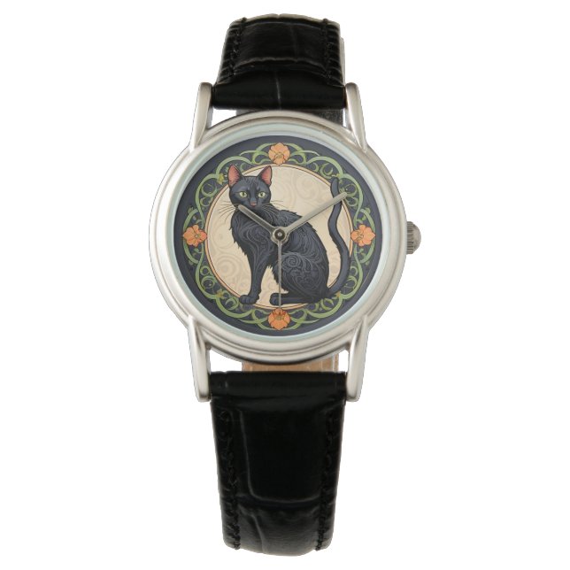 Art Nouveau Black Cat Watch (Front)