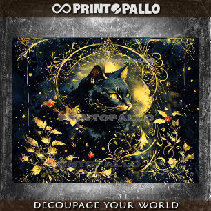 Art Nouveau black cat with golden flowers Tissue Paper