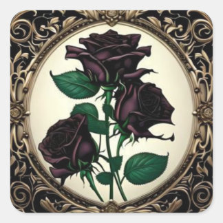 Art Nouveau Black Rose Botanical Art Square Sticker