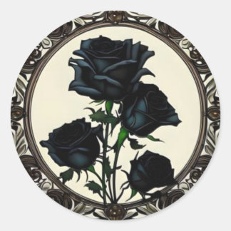 Art Nouveau Black Rose Floral Design Classic Round Sticker