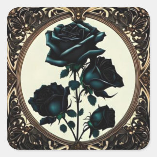 Art Nouveau Black Roses Floral Design Square Sticker